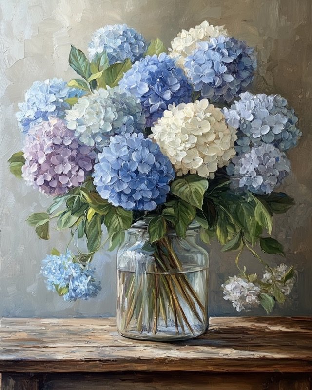 Botanical printable wall art — hydrangeas floral print