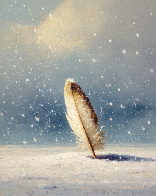 Symbolic Christian winter oil painting of a single glowing candle