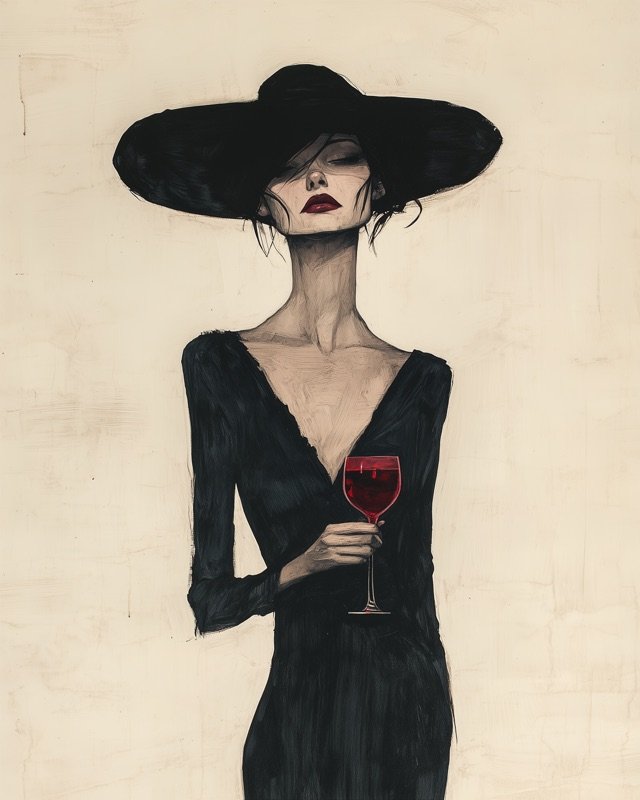 Elegant woman standing in a confident pose, minimalist ink painting for modern living rooms