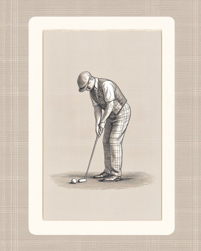 Classic playing card golfer at the putt in a bold vintage graphic illustration