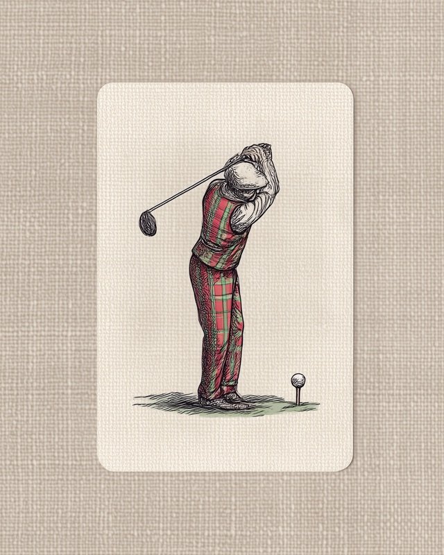 Retro illustration of a golfer in a dramatic follow-through after a full drive