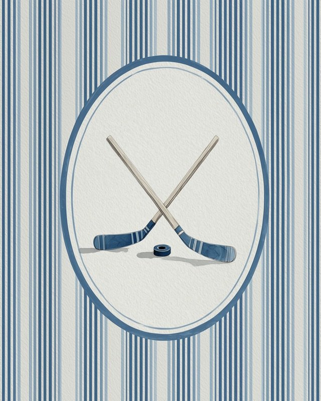 Oil painting variant of a boys hockey stick and puck in a slightly different composition