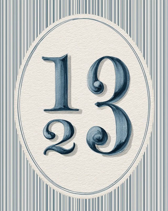 Oil painting of classic numbers laid out in a soft neutral boys nursery print