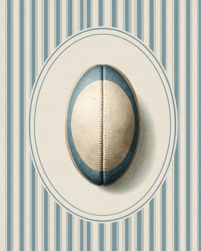Oil painting of a classic oval rugby ball for a boys sports nursery wall