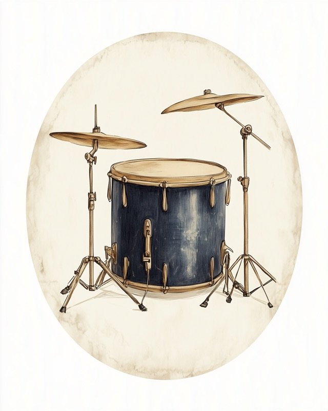 Oil painting of a classic vintage drum for a boys music-inspired nursery wall