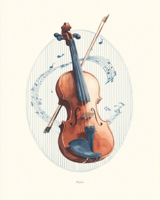 Oil painting of a classic violin with warm soft shading for a boys music nursery wall