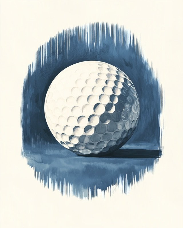 Oil painting of a classic golf ball in a timeless boys nursery illustration style